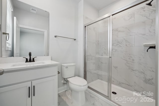 308 Alameda Way, Matthews, NC 28104 - bathroom featuring marble finish flooring, a marble finish shower, and vanity