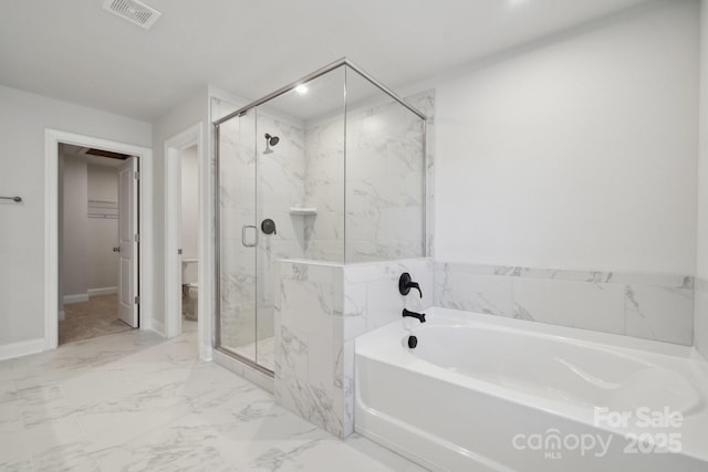 308 Alameda Way, Matthews, NC 28104 - bathroom featuring a bath, a marble finish shower, and marble finish floors