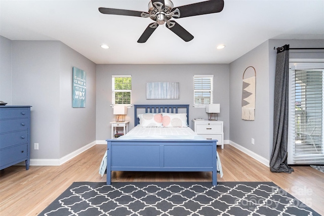 501 Mercury St, Charlotte, NC 28205 - bedroom featuring light wood-type flooring, ceiling fan, and recessed lighting