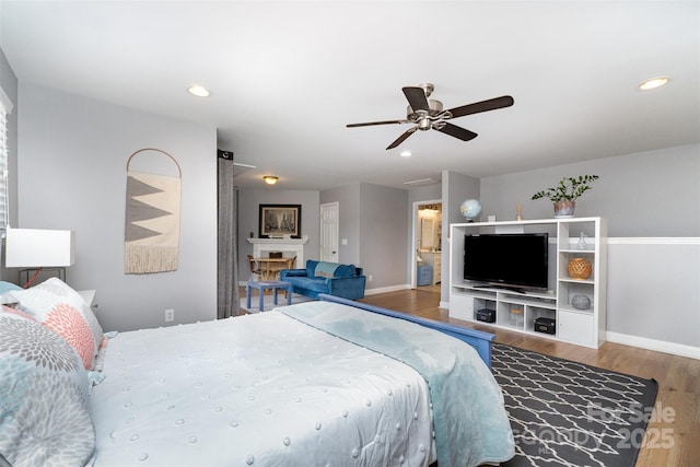 501 Mercury St, Charlotte, NC 28205 - bedroom with wood finished floors, recessed lighting, and a ceiling fan