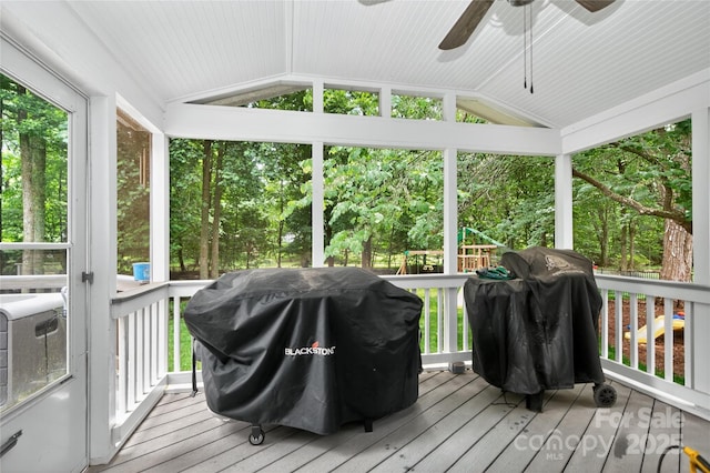 8300 Quarters Ln, Mint Hill, NC 28227 - wooden deck featuring area for grilling and ceiling fan