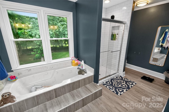8300 Quarters Ln, Mint Hill, NC 28227 - full bath with healthy amount of natural light, a shower stall, and a garden tub
