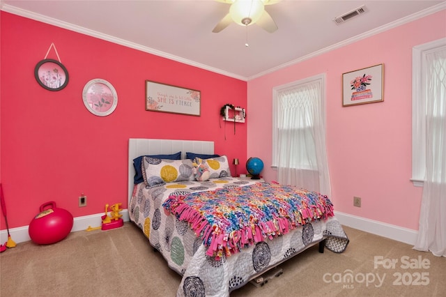 8300 Quarters Ln, Mint Hill, NC 28227 - carpeted bedroom with ornamental molding and a ceiling fan