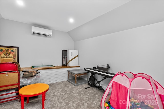 8300 Quarters Ln, Mint Hill, NC 28227 - game room with an AC wall unit, carpet, and vaulted ceiling