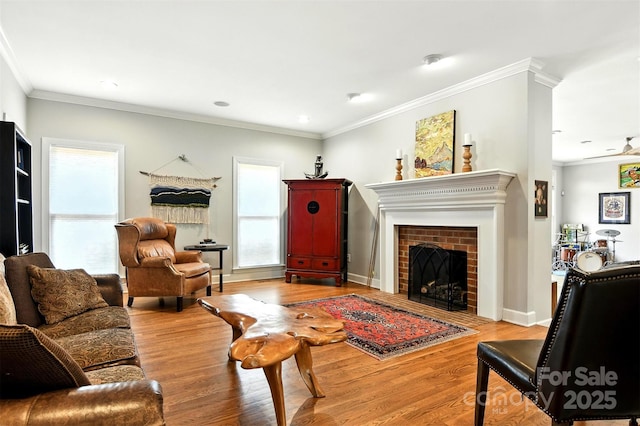 1009 13th Avenue Pl NW Unit 19, Hickory, NC 28601 - living area with a fireplace, wood finished floors, crown molding, and recessed lighting