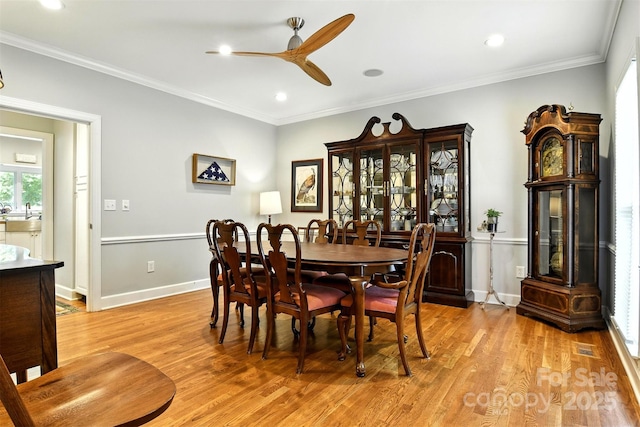 1009 13th Avenue Pl NW Unit 19, Hickory, NC 28601 - dining room featuring ceiling fan, light wood-type flooring, recessed lighting, and ornamental molding