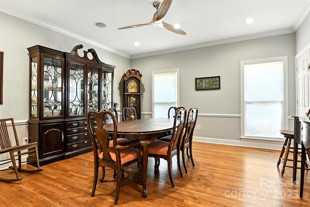 1009 13th Avenue Pl NW Unit 19, Hickory, NC 28601 - dining area with a ceiling fan, wood finished floors, ornamental molding, and recessed lighting
