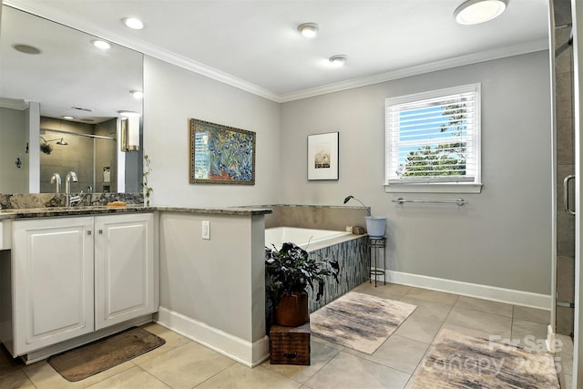 1009 13th Avenue Pl NW Unit 19, Hickory, NC 28601 - bathroom featuring vanity, crown molding, tile patterned floors, a stall shower, and a garden tub