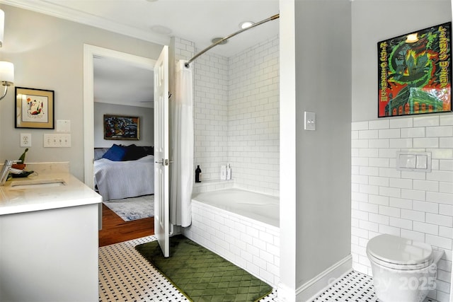 1009 13th Avenue Pl NW Unit 19, Hickory, NC 28601 - bathroom featuring crown molding, vanity, tiled shower / bath, tile patterned floors, and ensuite bathroom