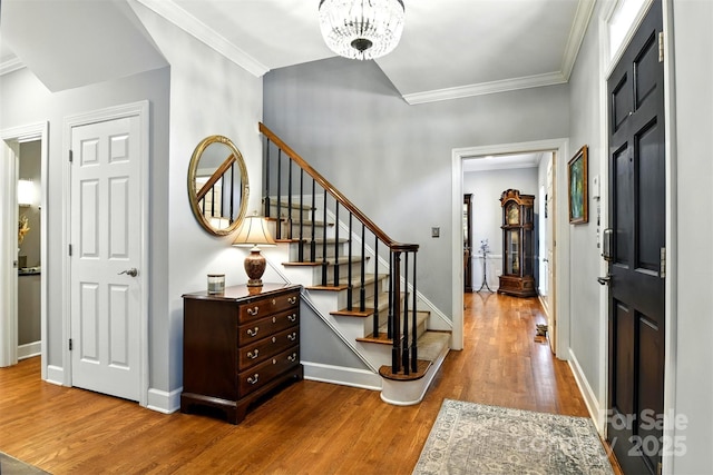 1009 13th Avenue Pl NW Unit 19, Hickory, NC 28601 - foyer entrance with wood finished floors, stairway, ornamental molding, and a chandelier