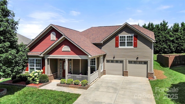 1152 Mckee Farm Ln, Belmont, NC 28012 - craftsman-style home with covered porch, concrete driveway, a garage, and a shingled roof