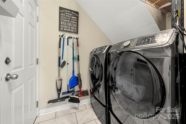 1152 Mckee Farm Ln, Belmont, NC 28012 - laundry area with washing machine and dryer and marble finish floors