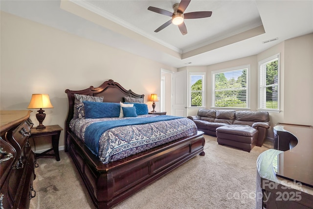 1152 Mckee Farm Ln, Belmont, NC 28012 - bedroom with carpet, a raised ceiling, ornamental molding, and ceiling fan