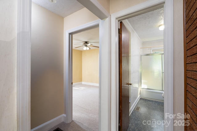 4022 Price Short Cut Rd, Monroe, NC 28110 - hallway featuring a textured ceiling and carpet flooring