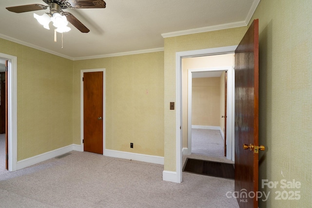 4022 Price Short Cut Rd, Monroe, NC 28110 - unfurnished bedroom with ornamental molding, carpet floors, and ceiling fan