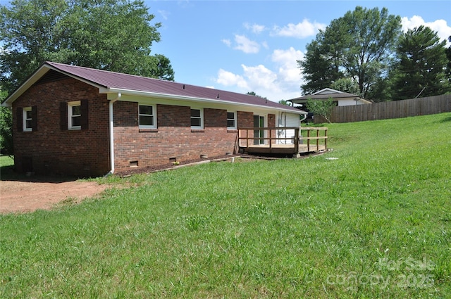 125 Heritage View Rd, Hickory, NC 28601 - rear view of property featuring a wooden deck, crawl space, brick siding, and a metal roof