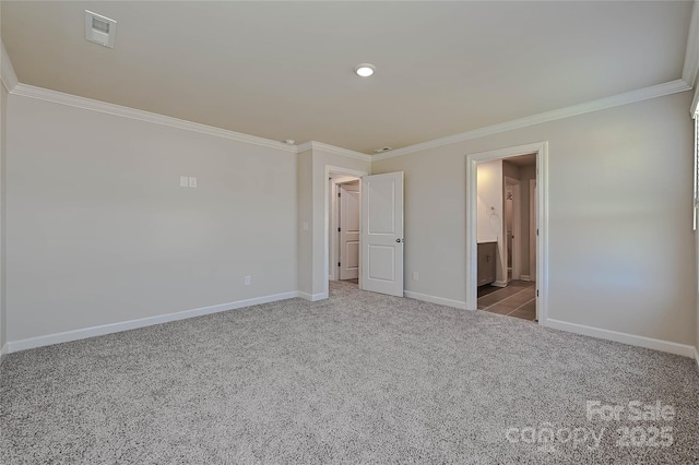 1449 31st St NE, Conover, NC 28613 - unfurnished bedroom featuring crown molding, carpet flooring, and ensuite bathroom