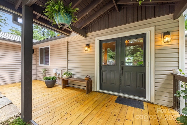 90 Reed Rd, Asheville, NC 28805 - doorway to property featuring a wooden deck and french doors