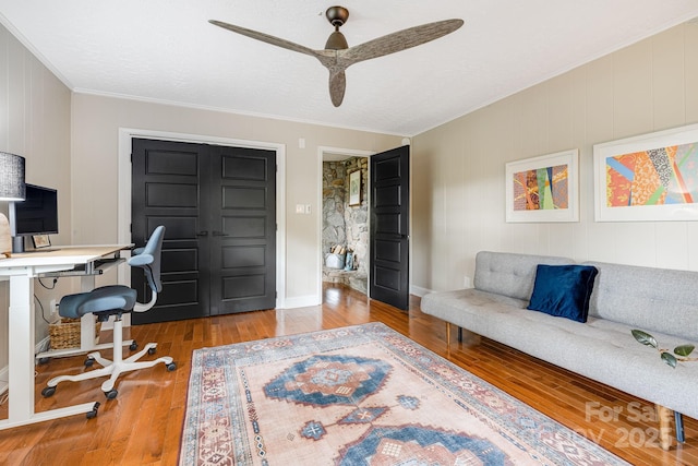 90 Reed Rd, Asheville, NC 28805 - office space featuring ceiling fan, wood finished floors, and crown molding
