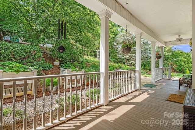 609 Carriage Commons Dr, Hendersonville, NC 28791 - wooden porch featuring ceiling fan