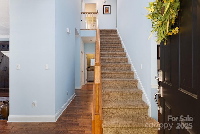 609 Carriage Commons Dr, Hendersonville, NC 28791 - stairway featuring wood finished floors and baseboards