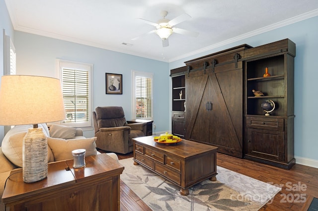609 Carriage Commons Dr, Hendersonville, NC 28791 - living area featuring crown molding, ceiling fan, and light wood-type flooring