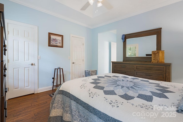 609 Carriage Commons Dr, Hendersonville, NC 28791 - bedroom featuring dark wood-style flooring, crown molding, and ceiling fan