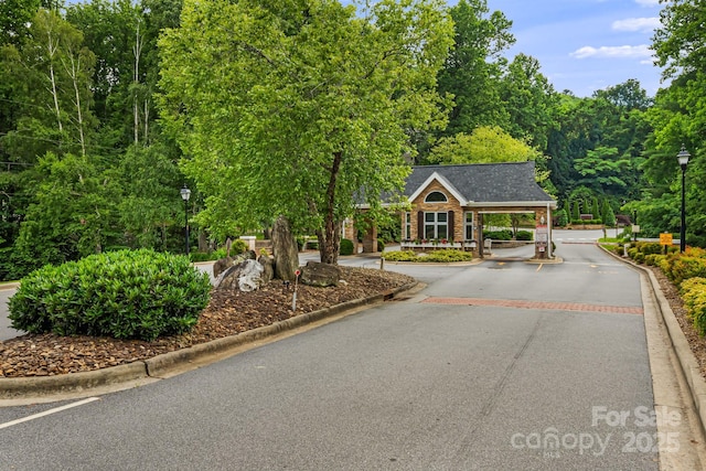 609 Carriage Commons Dr, Hendersonville, NC 28791 - view of asphalt road featuring street lights, curbs, and a gated entry