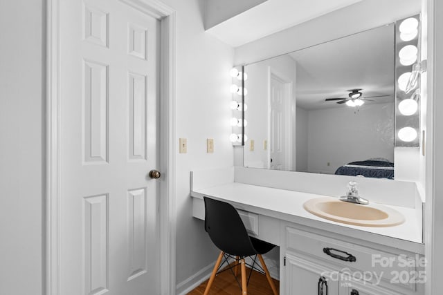 1748 4th Street Ct NE, Hickory, NC 28601 - bathroom featuring ceiling fan, vanity, and wood finished floors