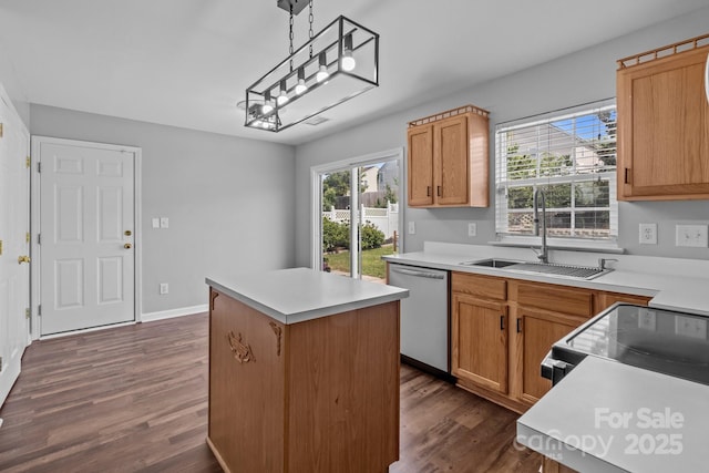 1901 Summit Ridge Ln, Kannapolis, NC 28083 - kitchen with dishwasher, dark wood-style floors, a center island, and light countertops