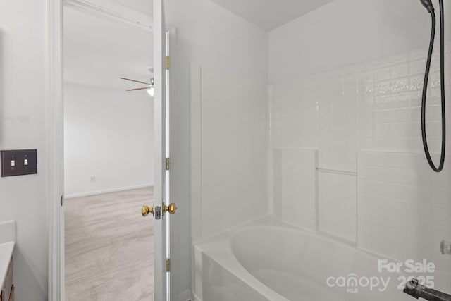 1901 Summit Ridge Ln, Kannapolis, NC 28083 - bathroom featuring vanity, shower / bathtub combination, and a ceiling fan