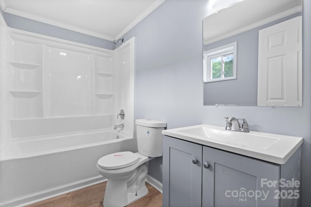 1175 Bamboo Rd, Boone, NC 28607 - bathroom featuring crown molding, wood finished floors, vanity, and washtub / shower combination