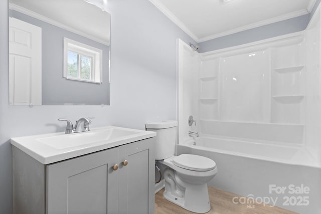 1175 Bamboo Rd, Boone, NC 28607 - bathroom with wood finished floors, vanity, ornamental molding, and shower / bathtub combination