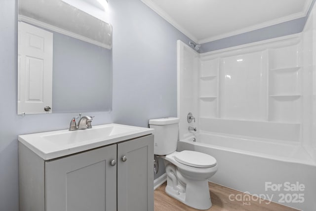 1175 Bamboo Rd, Boone, NC 28607 - bathroom with wood finished floors, vanity, crown molding, and shower / tub combination