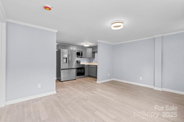 1175 Bamboo Rd, Boone, NC 28607 - unfurnished living room with light wood finished floors and ornamental molding