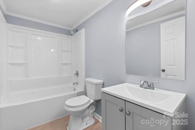 1175 Bamboo Rd, Boone, NC 28607 - full bathroom with wood finished floors, vanity, crown molding, and  shower combination