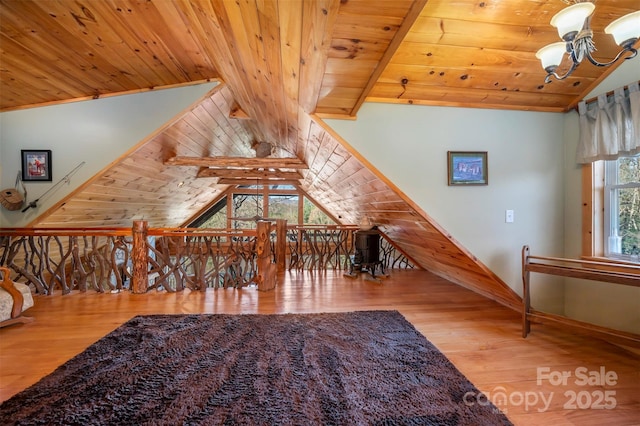 197 First Broad Dr, Bostic, NC 28018 - additional living space featuring a chandelier, wooden ceiling, and wood finished floors