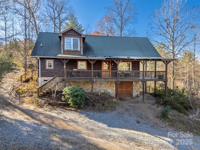 197 First Broad Dr, Bostic, NC 28018 - view of front facade featuring driveway, stairway, and covered porch