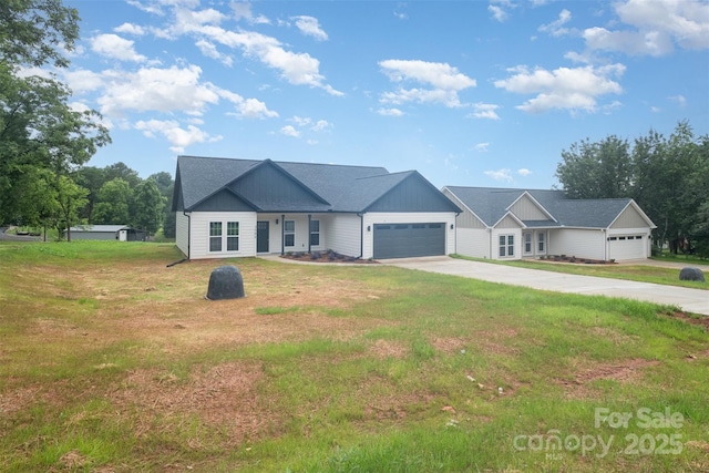 3486 Winters St, Newton, NC 28658 - ranch-style house featuring board and batten siding, a garage, driveway, and a front yard