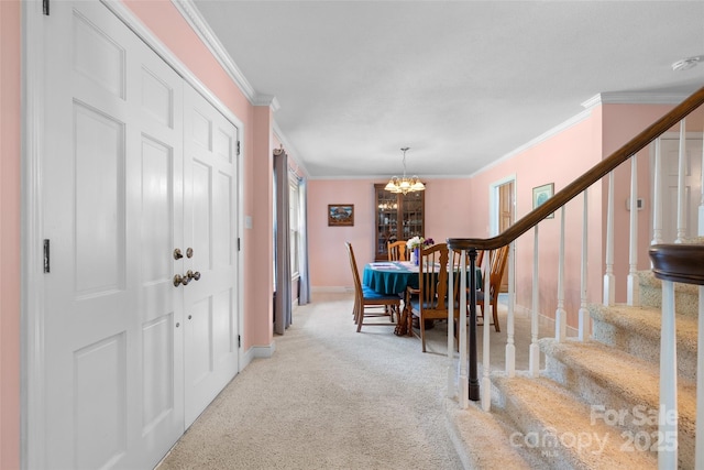 1252 Wendy Rd, Rock Hill, SC 29732 - entrance foyer featuring a chandelier, crown molding, light carpet, and stairs