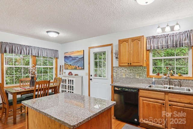 84 Hawk Nest Rd, Maggie Valley, NC 28751 - kitchen with dishwasher, light wood finished floors, a textured ceiling, decorative backsplash, and healthy amount of natural light