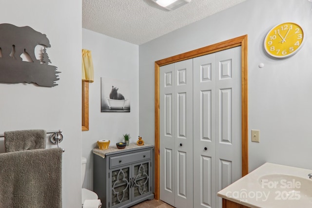 84 Hawk Nest Rd, Maggie Valley, NC 28751 - bathroom featuring a closet, a textured ceiling, and vanity