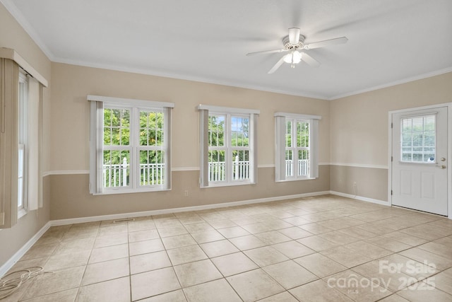 390 Classic Oaks Cir, Hendersonville, NC 28792 - spare room featuring a ceiling fan, light tile patterned floors, and crown molding