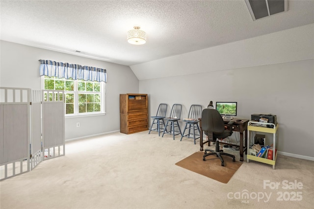 171 Highland Woods Ct, Denver, NC 28037 - carpeted home office featuring vaulted ceiling and a textured ceiling