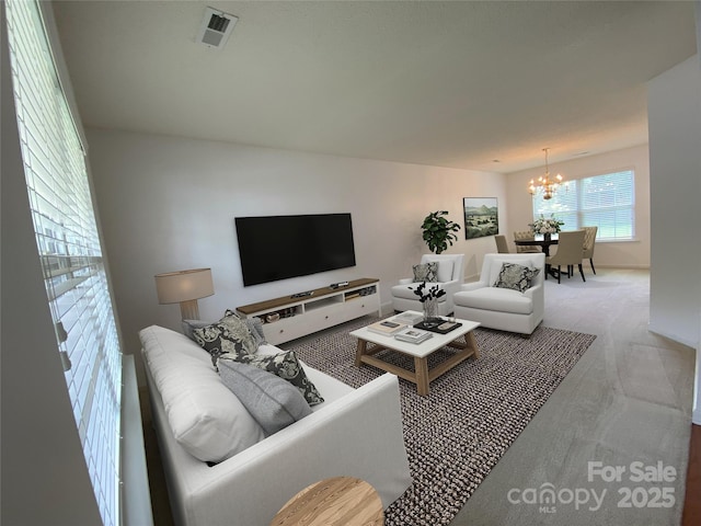 3933 Cameron Creek Dr, Matthews, NC 28105 - carpeted living area with a chandelier
