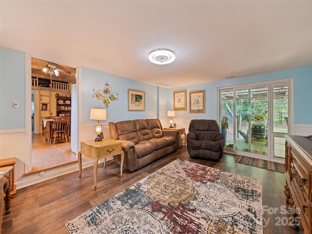 449 Little E Fork Rd, Canton, NC 28716 - living room featuring wood finished floors and wainscoting