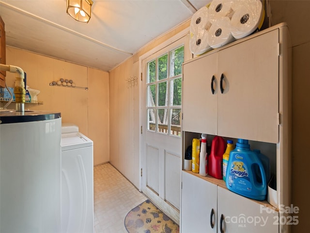 449 Little E Fork Rd, Canton, NC 28716 - washroom with washer / clothes dryer, water heater, and cabinet space