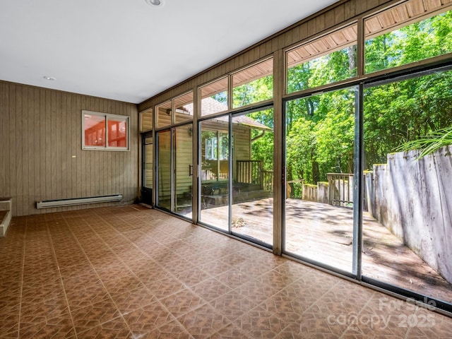 436 Utsonati Ln, Brevard, NC 28712 - spare room featuring a baseboard radiator, plenty of natural light, and wood walls