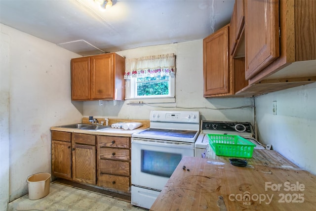 121 Sugar Cove Rd, Weaverville, NC 28787 - kitchen with electric stove, brown cabinetry, and light countertops
