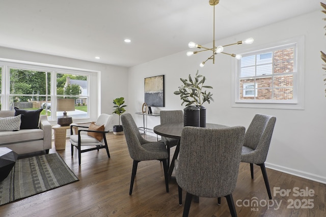 5817 Red Carriage Ln, Charlotte, NC 28212 - dining space with a chandelier, wood finished floors, and recessed lighting
